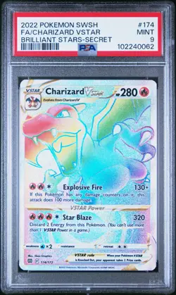 2022 Pokemon Charizard VStar Brilliant Stars Secret Sword Shield #174 PSA 9 - Image 1