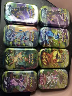Pokemon Mini Tin Case 40 Tins Jolteon Espeon Glaceon Sylveon prismatic evolution - Image 1
