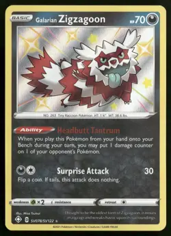 Galarian Zigzagoon SV078/SV122 Shining Fates: Shiny Vault Pokemon TCG - Image 1