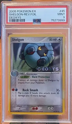 Pokemon Shelgon EX Deoxys 45/107 Reverse Holo Uncommon 2005 PSA 9 - Image 1