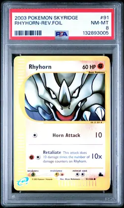 2003 POKEMON SKYRIDGE #91 RHYHORN-REVERSE FOIL PSA 8 - Image 1