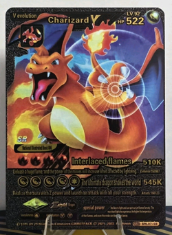 Pokemon Charizard V 522hp Black Vinyl Gold Foil Fan Art Collector Card TCG - Image 1