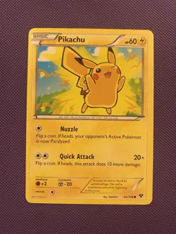 Pikachu 42/146 LP/NM XY Base Set 2014 Pokemon Card jumping winking happy cute - Image 1