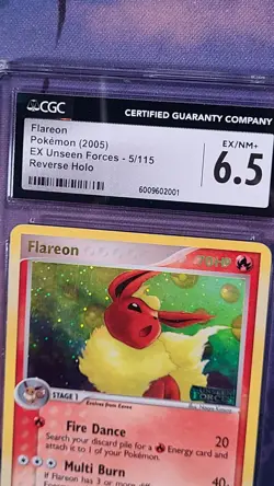 Pokemon TCG Flareon 5/115 Reverse Holo Stamped Unseen Forces CGC 6.5 - Image 2