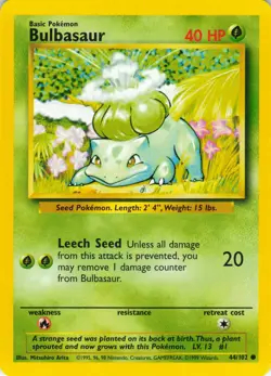 Bulbasaur - 44/102 Base Set - WOTC Unlimited - Pokemon TCG - 1999 - Image 1