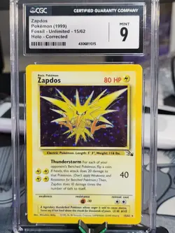 1999 Pokemon Game Zapdos-Holo #16 CGC 9 MINT - Image 1