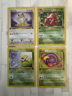 (4) Card Lot - Pokemon TCG 1st Edition (Bellsprout, Meowth, Parasect, Ekans) - Image 1