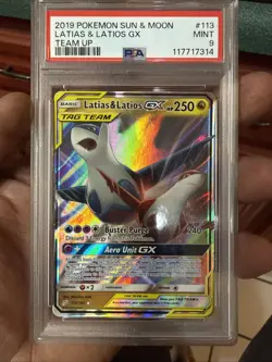 Pokemon Latias & Latios GX Holo Ultra Rare TCG Card Sun & Moon 113/181 PSA9 - Image 1