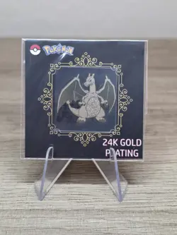 Charizard 24k Gold Plated Sticker Korean Striking Candy Pokemon Rare Card - Image 1