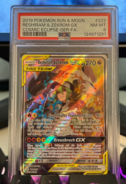 PSA 8/2019 Pokemon SM Cosmic Eclipse Reshiram Zekrom Tag Team GX 222/236 -GERMAN - Image 1