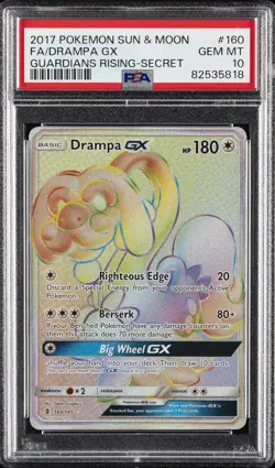 2017 POKEMON SUN & MOON GUARDIANS RISING SECRET #160 FULL ART/DRAMPA GX PSA 10 - Image 1