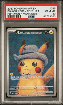 2023 Pokemon Black Star Promo #085 Pikachu Grey Hat X Van Gogh PSA 10 - Image 1