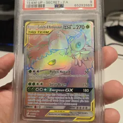 2019 Pokemon Sun and Moon Celebi & Venusaur GX Team Up Secret Rainbow Rare PSA 9 - Image 2