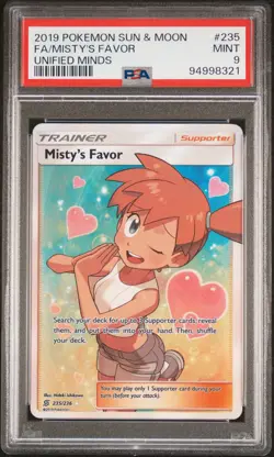 2019 POKEMON SUN & MOON UNIFIED MINDS #235 FULL ART/MISTY'S FAVOR PSA 9 - Image 1