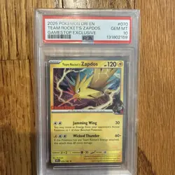 2025 POKEMON DESTINED RIVALS GAMESTOP EXCLUSIVE #070 TEAM ROCKET'S ZAPDOS PSA 10 - Image 1