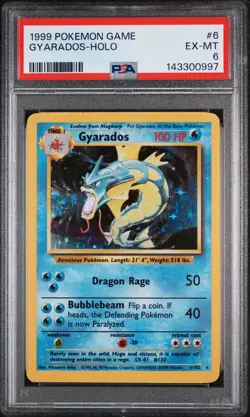 1999 POKEMON BASE SET UNLIMITED #6 GYARADOS-HOLO PSA 6 - Image 1
