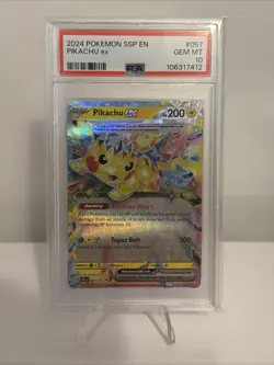 Pokemon TCG Pikachu EX Surging Sparks Ultra Rare Card 057/191 PSA 10 - Image 1