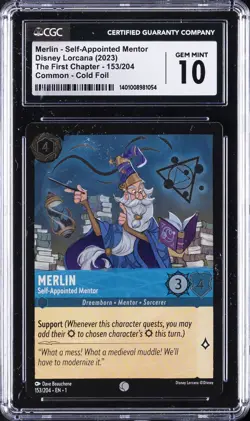 2023 DISNEY LORCANA EN 1-THE FIRST CHAPTER COLD FOIL #153 MERLIN CGC 10 - Image 1