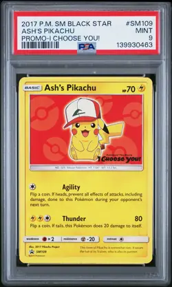2017 POKEMON SM BLACK STAR PROMO I CHOOSE YOU! #SM109 ASH'S PIKACHU PSA 9 - Image 1