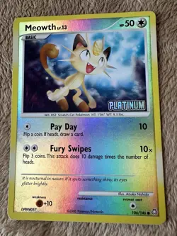 2008 Pokemon TCG DP Legends Awakened Meowth STAMPED Promo Rev Holo 106/146 LP - Image 1