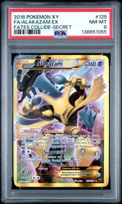 2016 POKEMON XY FATES COLLIDE SECRET #125 FULL ART/ALAKAZAM EX PSA 8 - Image 1