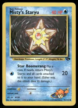 Pokemon Cards Misty's Staryu 92/132 UNLIMITED Gym Challenge WOTC Common NM - Image 1