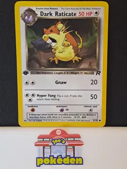 Dark Raticate 51/82 1st Edition Team Rocket Pokemon Card MP ( Creased ) - Image 1