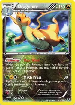 POKEMON Dragonite (51) #51/108 Reverse Holo XY - Roaring Skies NM - Image 1