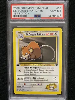 2000 Pokemon Gym Challenge 1st Edition Lt. Surge's Raticate 53/132 PSA 10 - Image 1