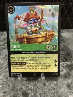 Disney Lorcana TCG Card Stitch Azurite Sea Promo Card #8/P2 Alien Buccaneer NM - Image 1