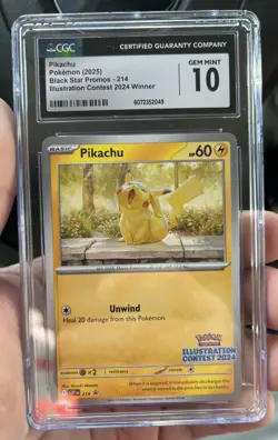 ✅Pokemon TCG Pikachu 214 Black Star Promo Illustration Contest CGC Gem MINT 10 - Image 1
