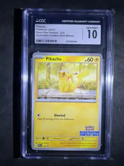 ✅Pokemon TCG Pikachu 214 Black Star Promo Illustration Contest CGC Gem MINT 10 - Image 2
