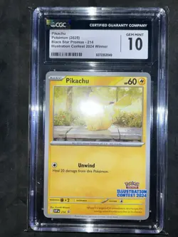 ✅Pokemon TCG Pikachu 214 Black Star Promo Illustration Contest CGC Gem MINT 10 - Image 3