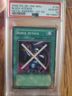 2002 Yu-Gi-Oh MRD-133 Block Attack Metal Raiders 1st Ed. PSA Gem Mint 10 Pop 15 - Image 1