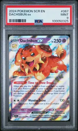 LUCKY PSA 9 Dachsbun EX 067/142 POKEMON SV: Stellar Crown **PINKIE SPARKLE** - Image 1