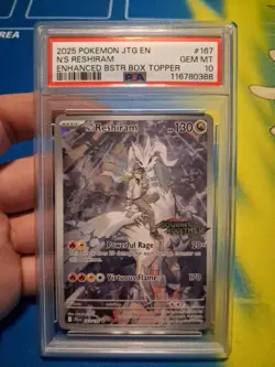Pokemon 2025 Journey Together N's Reshiram Enhanced BSTR Box Topper #167 PSA 10 - Image 1