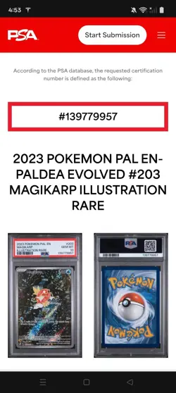 2023 Pokemon Pal en Paldea Evolved Illustration Rare #203 MAGIKARP PSA 10 - Image 3