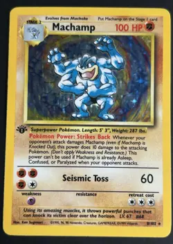 Pokemon TCG Machamp 8/102 Base Set Holo Rare 1st Edition MP/HP - Image 1