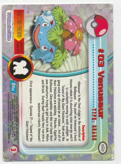 Venusaur #03 Holo Foil 1999 Pokemon - Topps Series 1 - TV Animation Edition - Image 2
