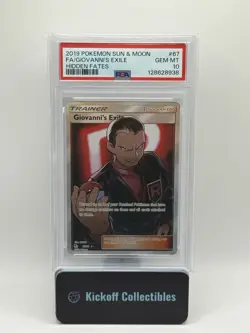 2019 Pokemon Hidden Fates Giovanni’s Exile Full Art #67 PSA 10 - Image 1