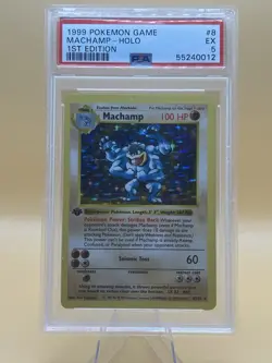 1999 Pokemon 1st Edition Base Set Machamp Holo #8 PSA 5 - Image 1