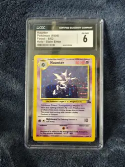 Pokemon Card CGC 6 EX/NM Haunter Fossil Holo Stain Error 1999 Holo 6/62 - Image 1