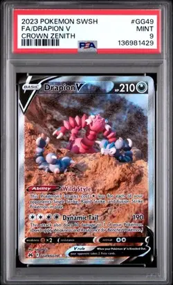 2023 POKEMON SWORD & SHIELD CROWN ZENITH #GG49 FULL ART/DRAPION V PSA 9 - Image 1