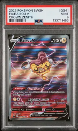 2023 POKEMON SWORD & SHIELD CROWN ZENITH #GG41 FULL ART/RAIKOU V PSA 9 - Image 1