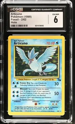 1999 Pokemon Fossill Unlimited Articuno Holo CGC 6 EX/NM - Image 1