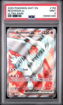 RESHIRAM EX #158 ULTRA RARE FULL ART 2025 POKEMON WHT EN WHITE FLARE PSA 9 MINT - Image 1