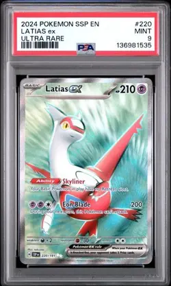 LATIAS EX POKEMON SV08: SURGING SPARKS #220/191 ULTRA RARE PSA 9 MINT - Image 1