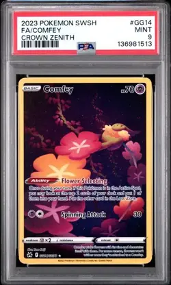 2023 POKEMON SWORD & SHIELD CROWN ZENITH #GG14 FULL ART/COMFEY PSA 9 - Image 1