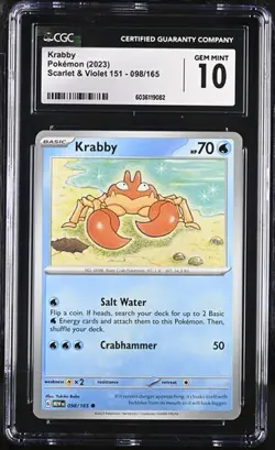 Pokemon English Krabby 098/165 2023 Scarlet & Violet 151 - MEW EN CGC GEM 10 - Image 1