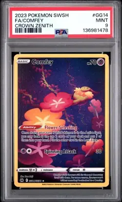 2023 POKEMON SWORD & SHIELD CROWN ZENITH #GG14 FULL ART/COMFEY PSA 9 - Image 1